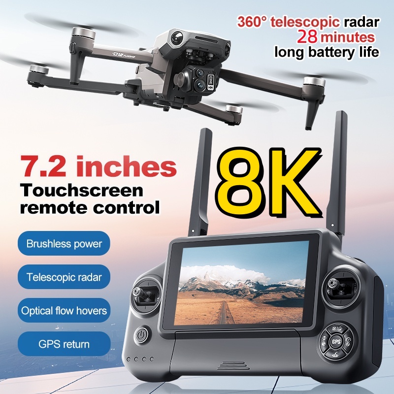Drone Kf Rc - 8K 3-Achsen-Gimbal Bürstenloser 7,2-Zoll-Touchscreen FPV-Fernbedienung Quadcopter